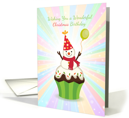 Christmas Cupcake with Snowman, Birthday on Christmas card (1408742)