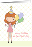Cute Girl, Birthday on New Year’s Day card