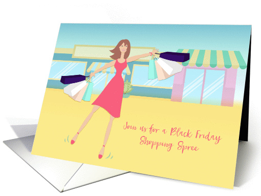 Happy Woman Shopper with Bags, Black Friday Invitation card (1410242)