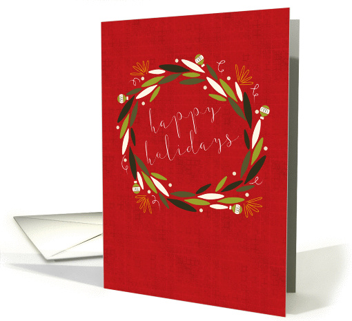 Modern Wreath on Red, Happy Holidays card (1411410)