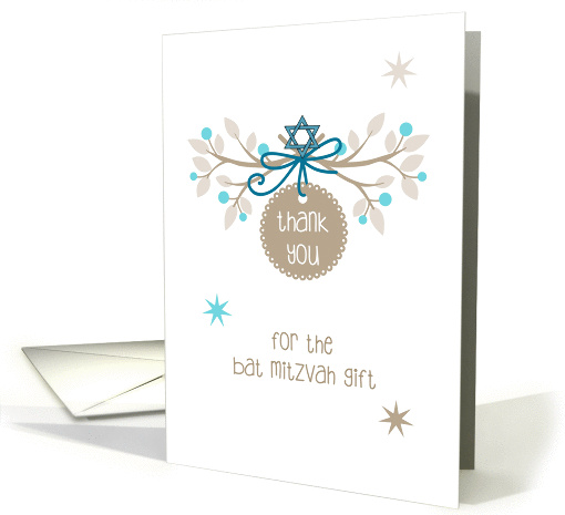 Thank You for Bat Mitzvah Gift with Tree Branches and Tag card