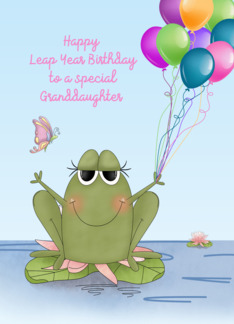 Frog with Balloon Bouquet, Leap Year Birthday for Granddaughter