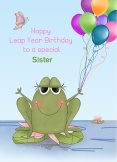 Frog with Balloon Bouquet, Leap Year Birthday, Customize