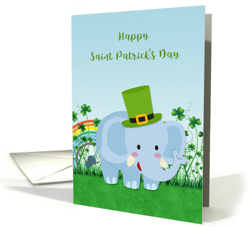 St. Patrick's Day with Elephant, Clover and Rainbow card (1418058)
