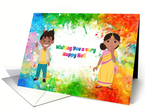 Happy Holi, Colorful Splatter with Characters card (1421002)