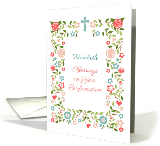Floral Frame with Cross for Confirmation, Customize card (1421596)