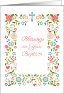 Floral Frame with Cross for Baptism card