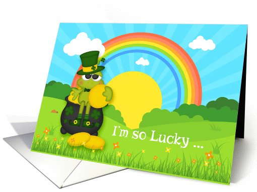 Frog Leprechaun with Rainbow, St. Patrick's Day for Friend card