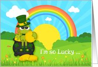 Frog Leprechaun with Rainbow, St. Patrick’s Day for Friend card