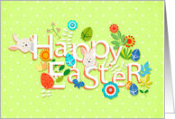 Easter Word Art with Bunnies and Flowers card