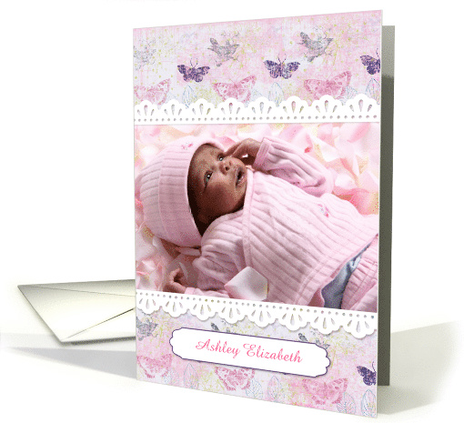 Pink Butterfly Pattern, Lace Look, Customized Baby Photo... (1424412)