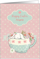 Bunny in Teacup with Flowers, Happy Easter Customize card