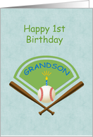 First Birthday for Grandson with Baseball Theme card