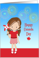 Canada Day Celebration with Girl and Fireworks card