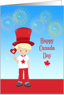 Canada Day Celebration with Boy and Fireworks card