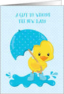 New Baby Gift with Yellow Duck and Blue Umbrella card