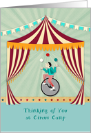 Thinking of You at Summer Circus Camp with Juggling Boy on Unicycle card