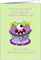 Scary Halloween Cupcake for Halloween Birthday card