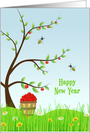 Rosh Hashanah Apple Tree Scene, Happy New Year card