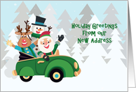 Car Load of Christmas Characters, Holiday Greetings from New Address card