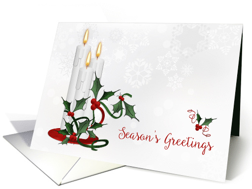 Season's Greetings White Candles with Holly card (1450008)