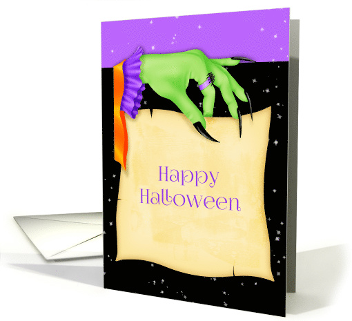 Creepy Green Witch Hand Happy Halloween card (1450748)