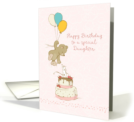 Daughter Birthday with Sweet Bear Cake and Mouse card (1450908)