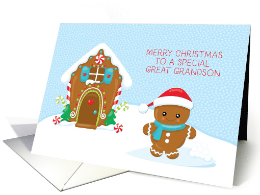 Great Grandson, Christmas Gingerbread Boy and House card (1451110)