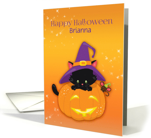 Personalized Halloween Black Cat and Pumpkin card (1451840)