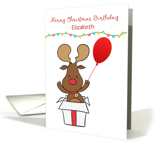 Personalized Christmas Birthday Reindeer with Balloon card (1452696)