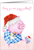 Cute Holiday Pig and Bird card