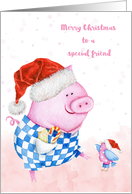 Special Friend Cute Holiday Pig and Bird card