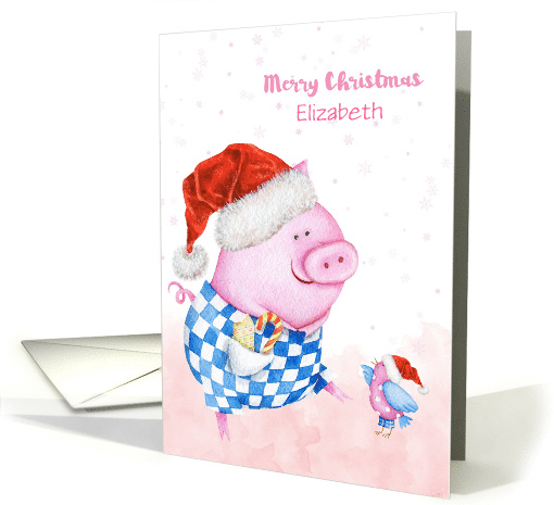 Customized Cute Holiday Pig and Bird card (1455146)