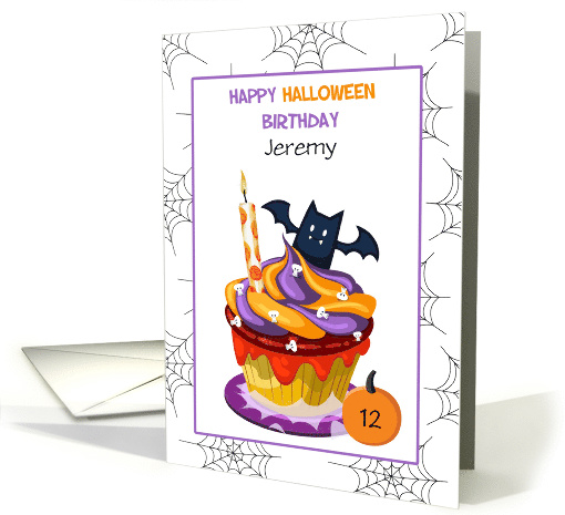 Customized Halloween Birthday Cupcake Spider Webs card (1455148)