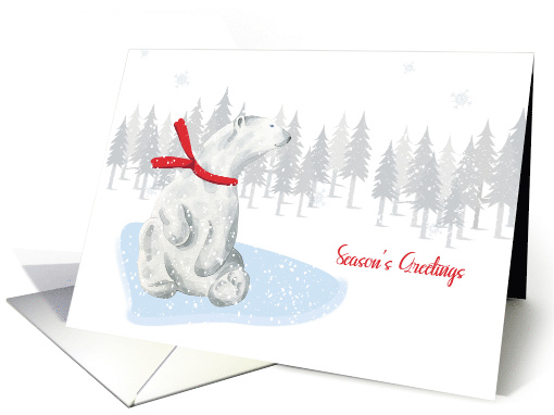 Season's Greetings White Polar Bear Winter Scene card (1456912)