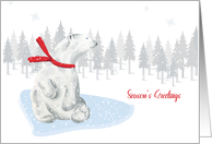 Season’s Greetings White Polar Bear Winter Scene card