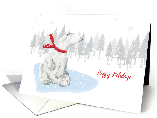 Happy Holidays White Polar Bear Winter Scene card (1457016)