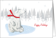 Happy Holidays White Polar Bear Winter Scene card