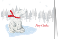 Merry Christmas White Polar Bear Winter Scene card