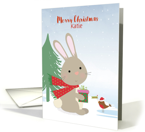 Merry Christmas Bunny and Bird Personalize Name card (1458056)