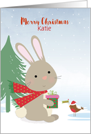 Merry Christmas Bunny and Bird Personalize Name card