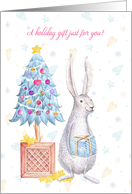 A Holiday Gift Rabbit Tree card