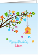 Personalized Birthday Flowery Branch and Birdhouse card