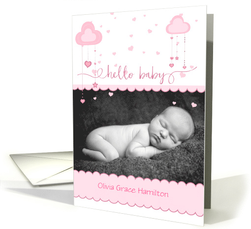 Baby Girl Pink Clouds Photo Announcement card (1461344)
