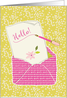 Hello Note in Envelope with Pen card