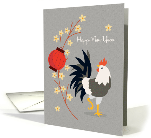 New Year Rooster, Chinese Lantern and Blossoms card (1461888)