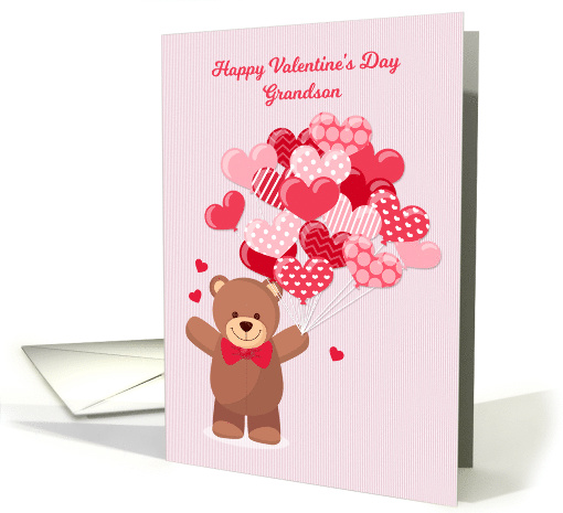 Grandson Valentine's Day with Bear and Heart Balloons card (1462668)