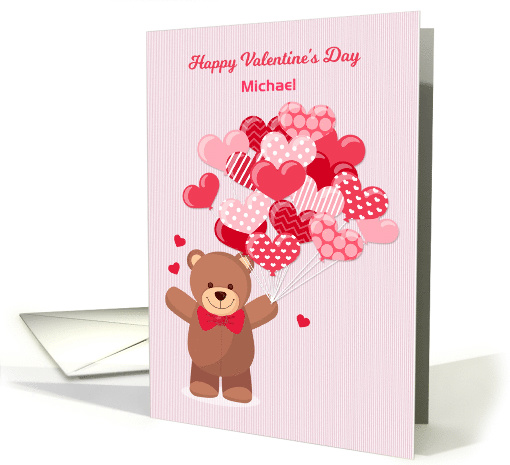 Personalized for Boy Valentine's Day with Bear and Heart Balloons card