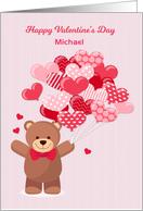 Personalized for Boy Valentine’s Day with Bear and Heart Balloons card