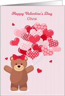 Personalized for Girl Valentine’s Day with Bear and Heart Balloons card
